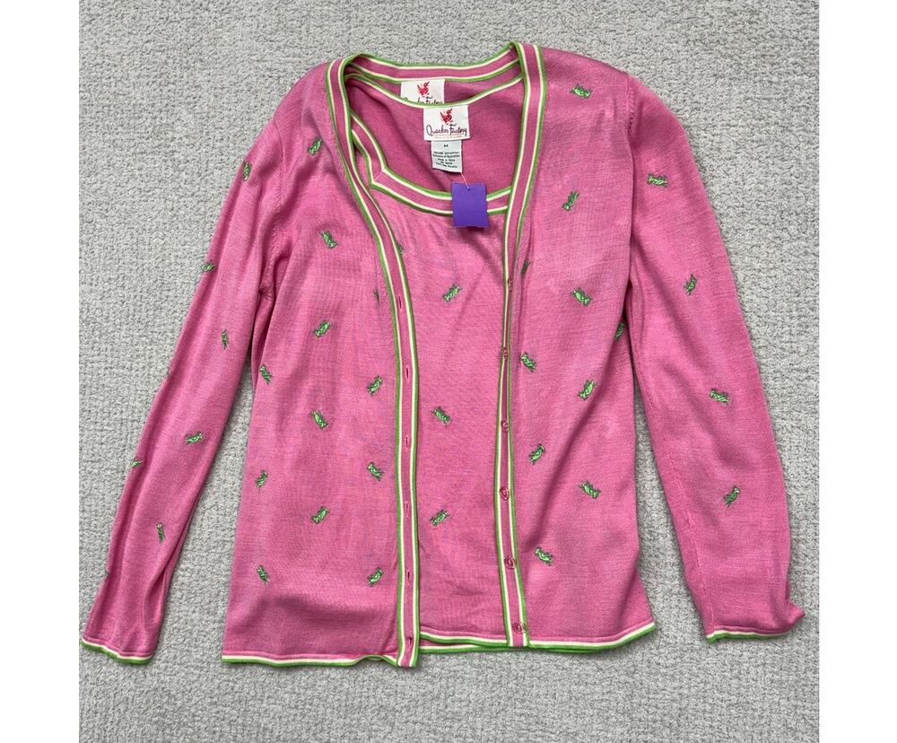 Quacker Factory Pink Grasshopper Embroidered Long Sleeve Tank Set Size M #70063